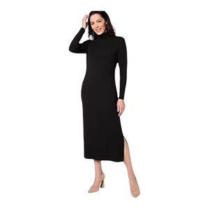 Women with Control Petite Lrg Finespun Jersey Tummy Control Midi Black Dress NWT